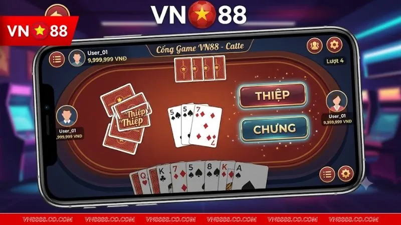 Bàn chơi bài sắc tê trực tuyến nơi người chơi áp dụng mẹo bắt bài đối thủ trong catte để giành quyền chưng.