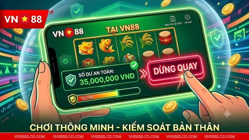 Giao diện game slot trực tuyến hiển thị số dư an toàn nhờ áp dụng mẹo dừng đúng lúc khi quay hũ