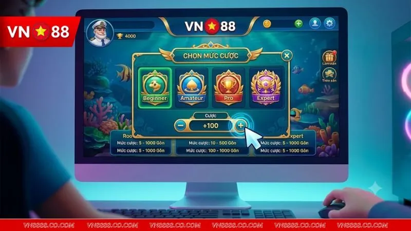 Giao diện sảnh game trực tuyến tại VN88 hướng dẫn cách phân bổ điểm khi chơi bắn cá đổi thưởng