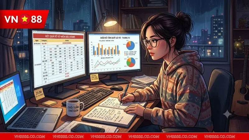 Người chơi phân tích bảng số liệu áp dụng cách thống kê tần suất lô tô cuối tuần hiệu quả.