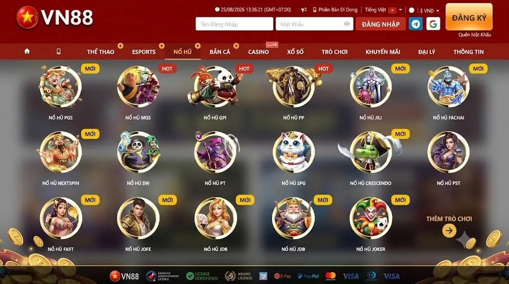 Banner thiết kế chuyên nghiệp cho dịch vụ nổ hũ VN88 với các biểu tượng Jackpot rực rỡ và logo thương hiệu nổi bật.