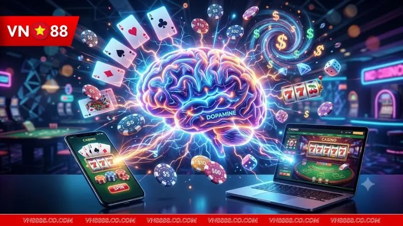 Minh họa phản ứng sinh học của não bộ khi thắng thua trong cách chơi casino trực tuyến không bị cuốn