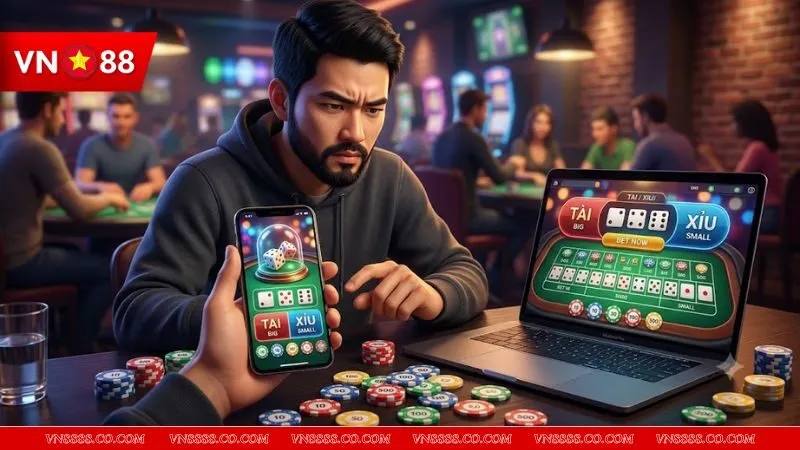 Người chơi đang phân tích rủi ro khi đặt cược cửa bão để hiểu rõ cược bão trong Sicbo là gì tỷ lệ bao nhiêu